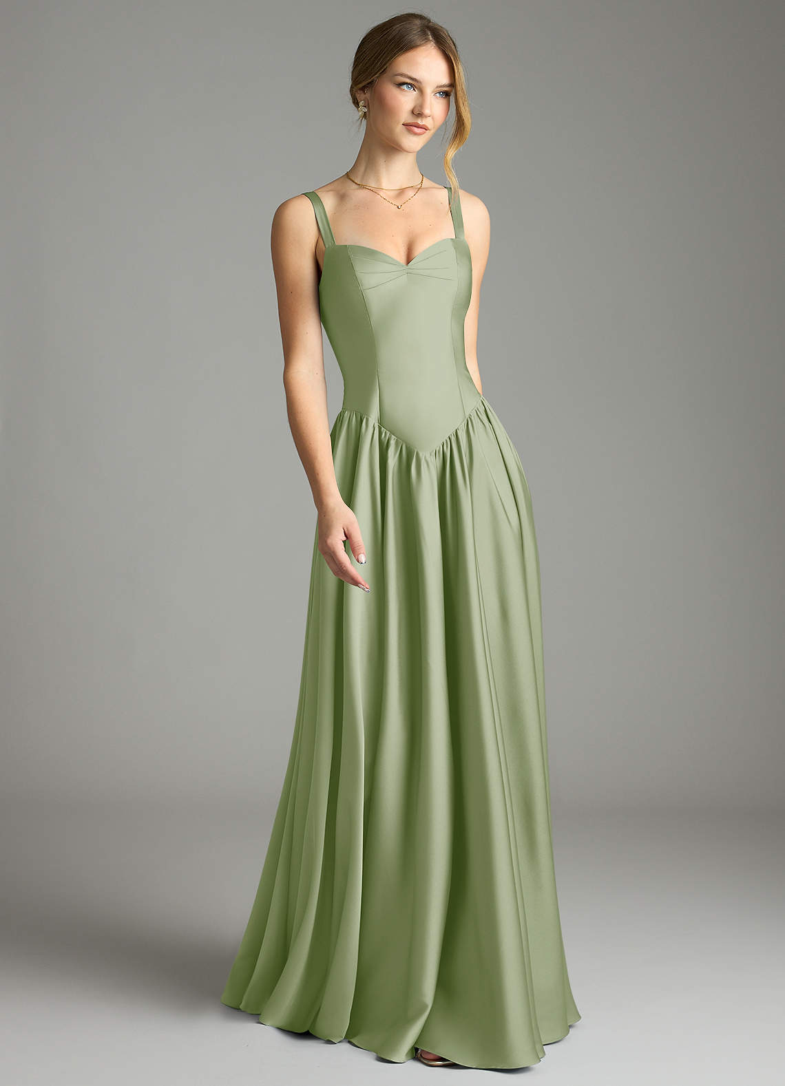 Evadina A-Line Sweetheart Stretch Satin Bridesmaid Dress in Dusty Sage