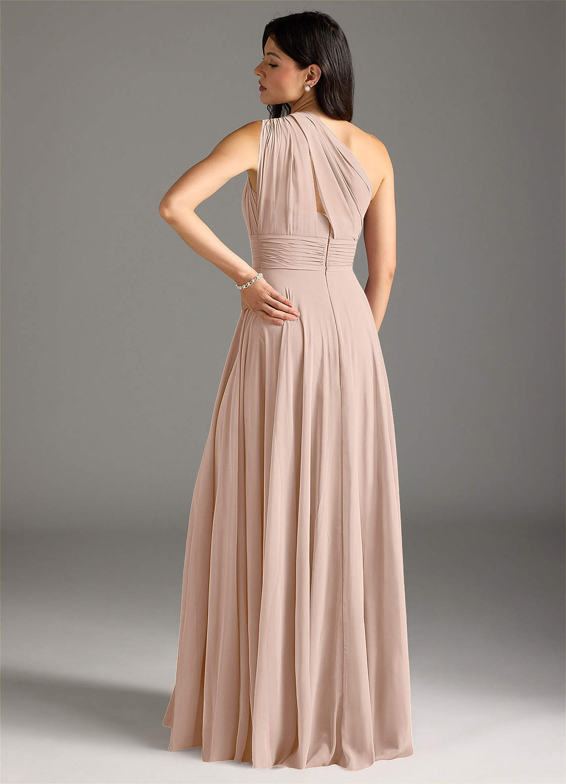 Charlize A-Line One-Shoulder Chiffon Bridesmaid Dress in English Rose