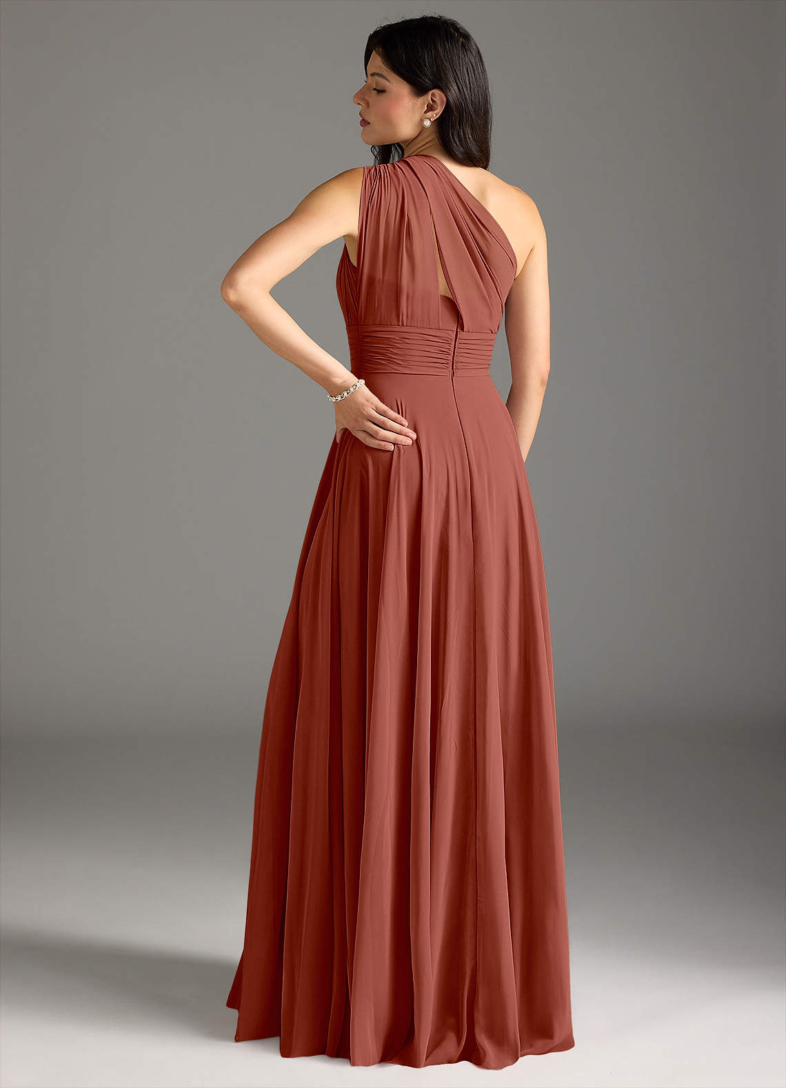 Charlize A-Line One-Shoulder Chiffon Bridesmaid Dress in Auburn