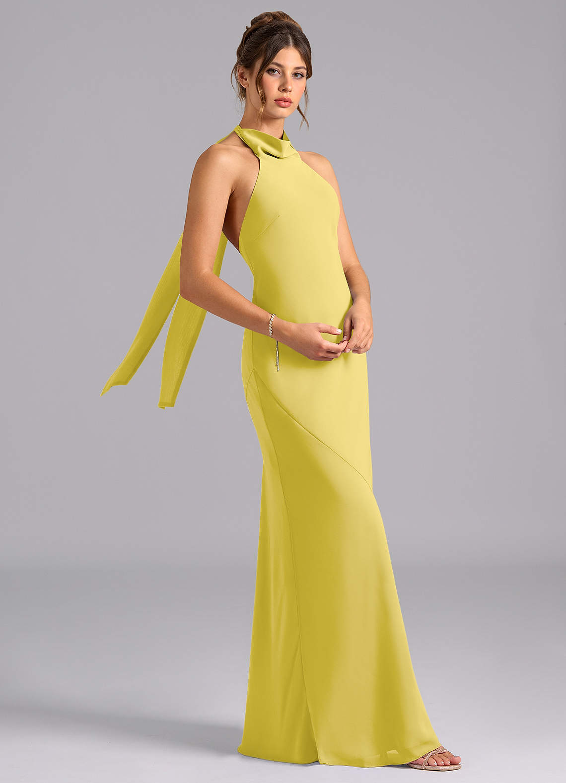 Velli Mermaid Halter Chiffon Bridesmaid Dress in Canary