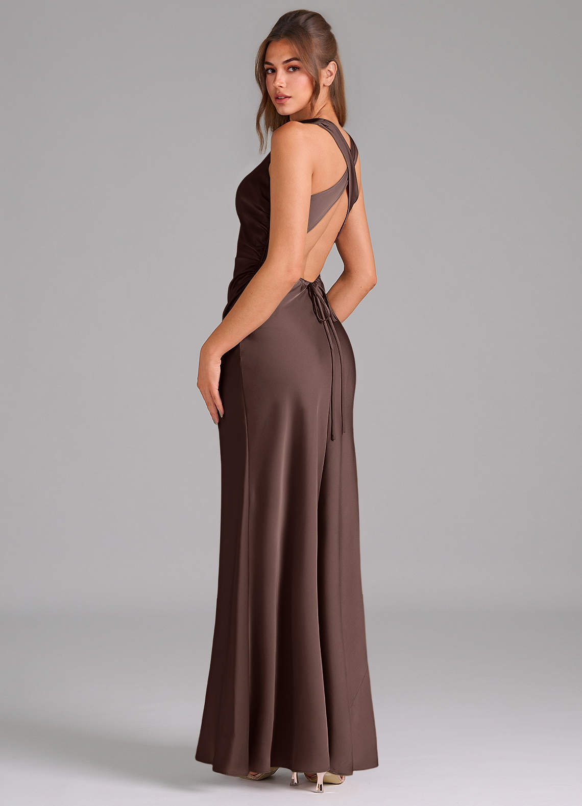 Evadne Sheath Scoop-Neck Stretch Satin Bridesmaid Dress
