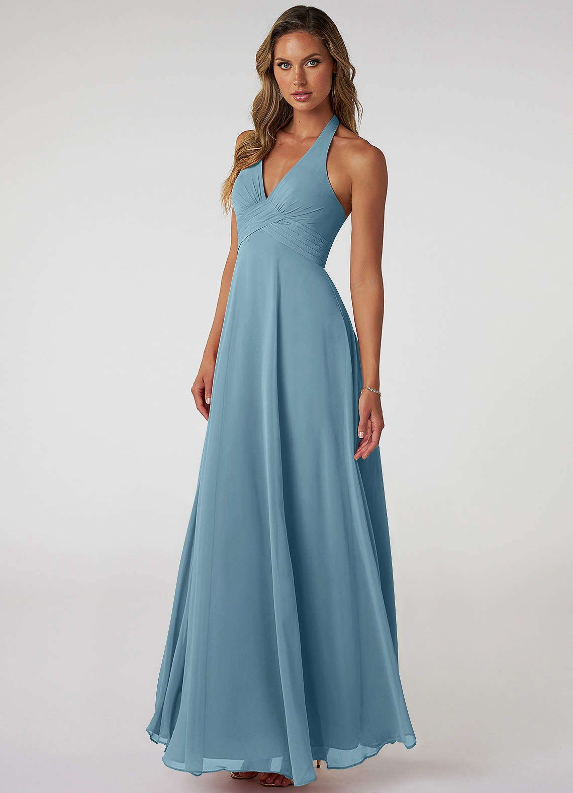 Tessie A-Line V-Neck Chiffon Bridesmaid Dress in Moody Blue