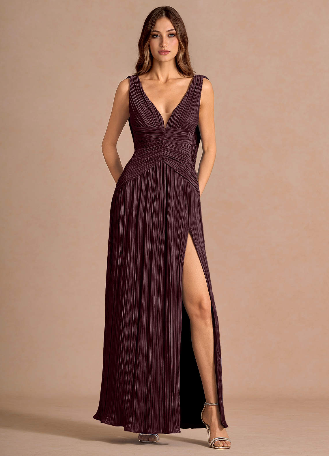 Quellia Sheath V-Neck Stretch Knit Wedding Guest Dress in Maroon Red