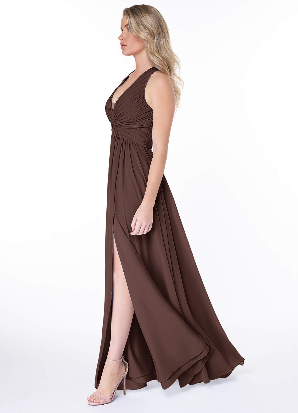 Jaclyn A-Line Halter Chiffon Bridesmaid Dress in Ganache