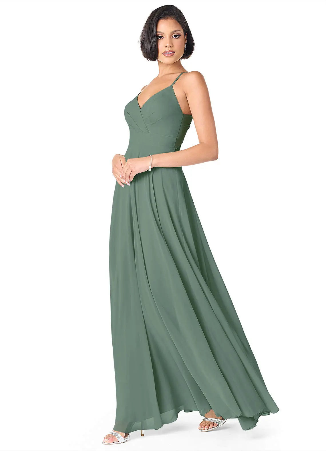 Avelina A-Line V-Neck Chiffon Bridesmaid Dress in Eucalyptus