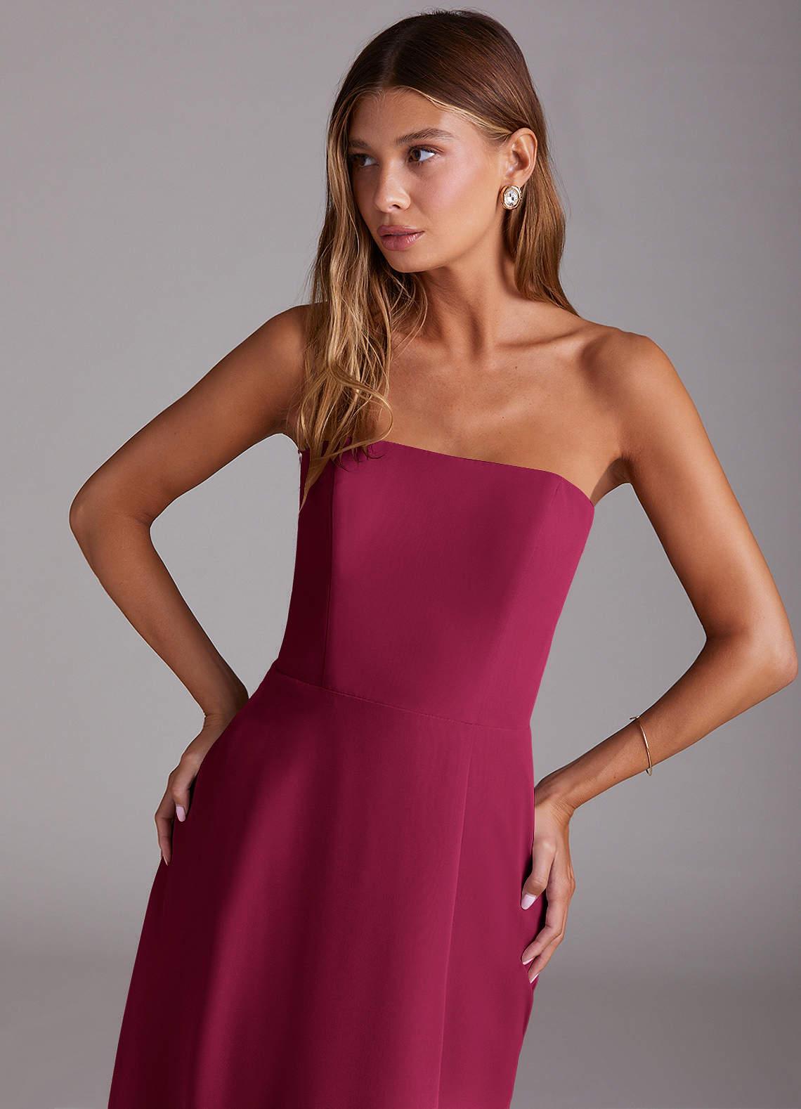 Wren A-Line Straight-Neck Chiffon Bridesmaid Dress in Burgundy