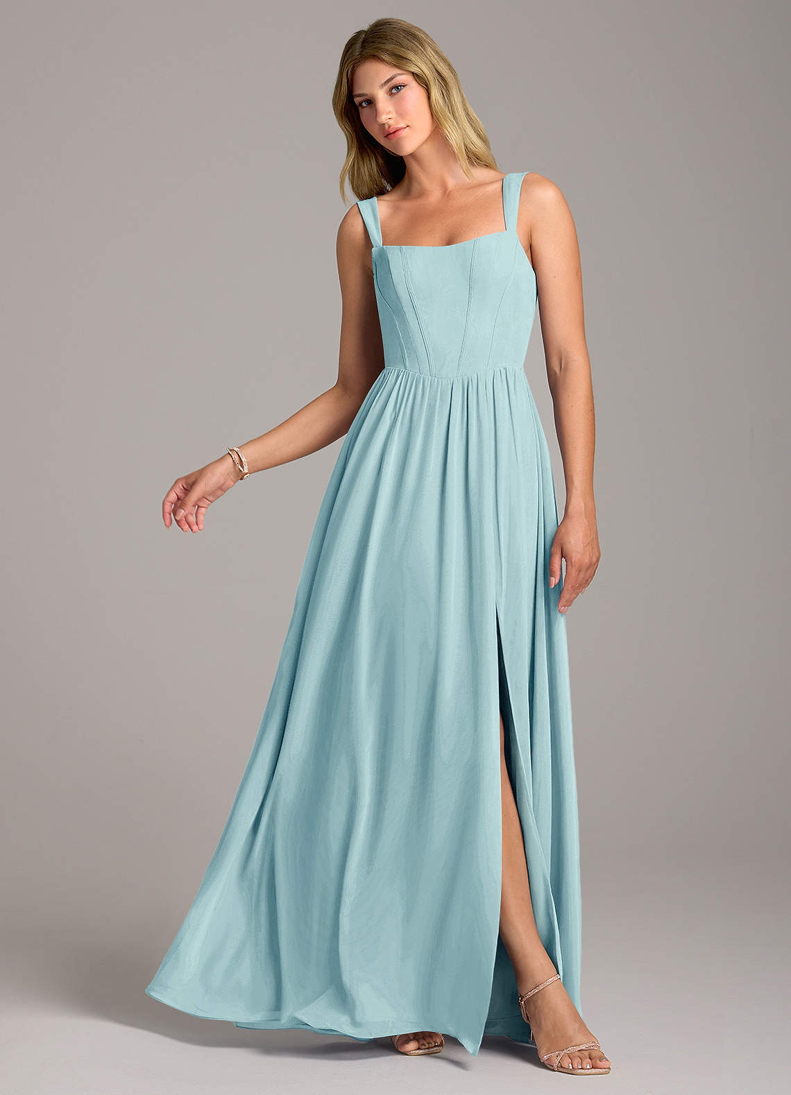Rosaline A-Line Square-Neck Chiffon Bridesmaid Dress in Sea Glass