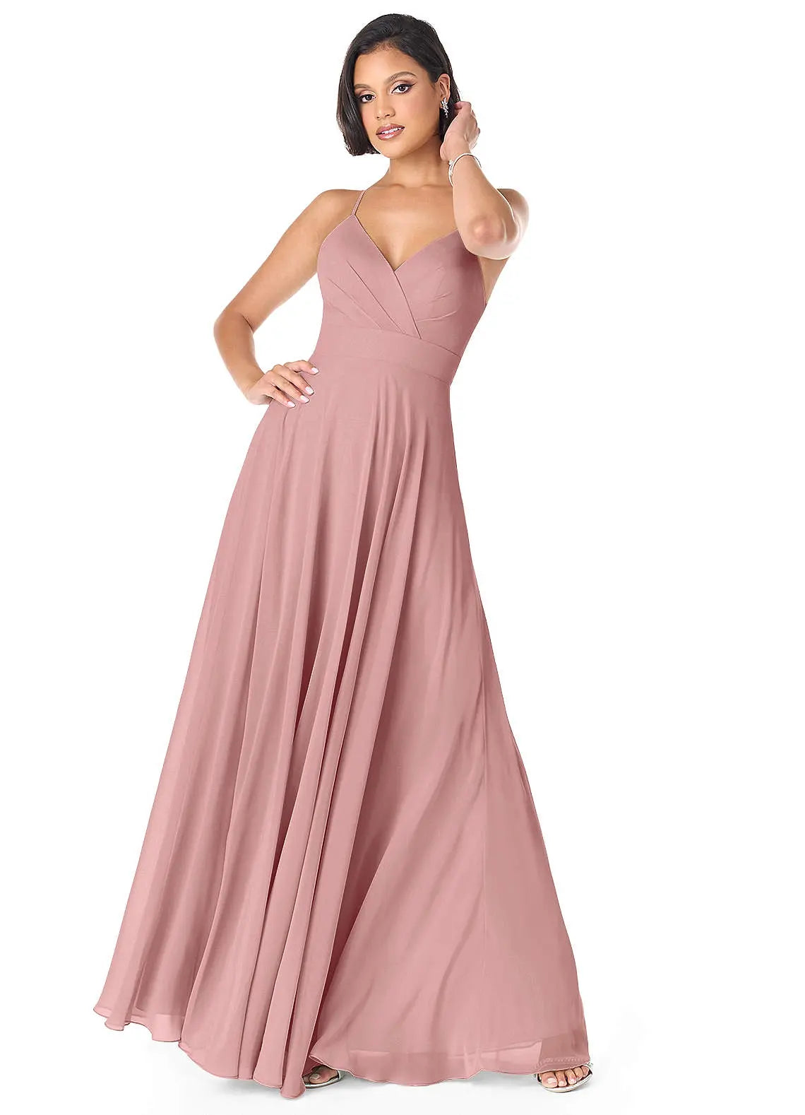 Avelina A-Line V-Neck Chiffon Bridesmaid Dress in dusty rose