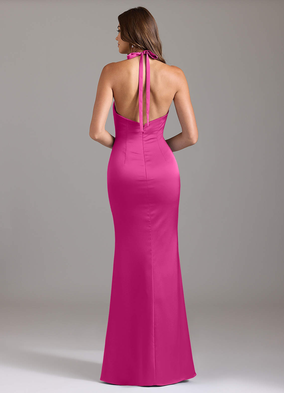 Valerie Mermaid V-Neck Stretch Satin Bridesmaid Dress in Fuchsia