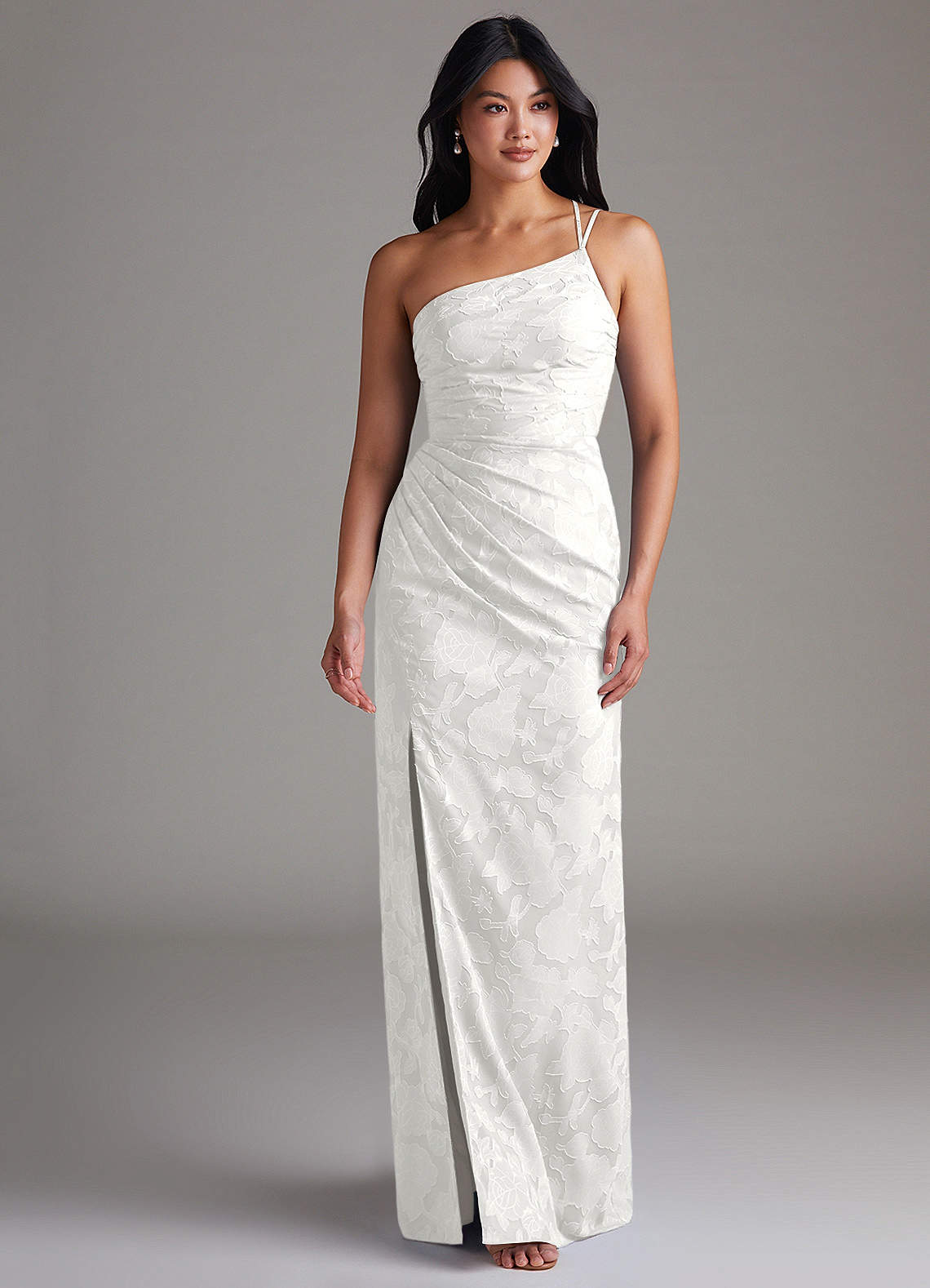 Eren Sheath One-Shoulder Floral Burnout Bridesmaid Dress in white
