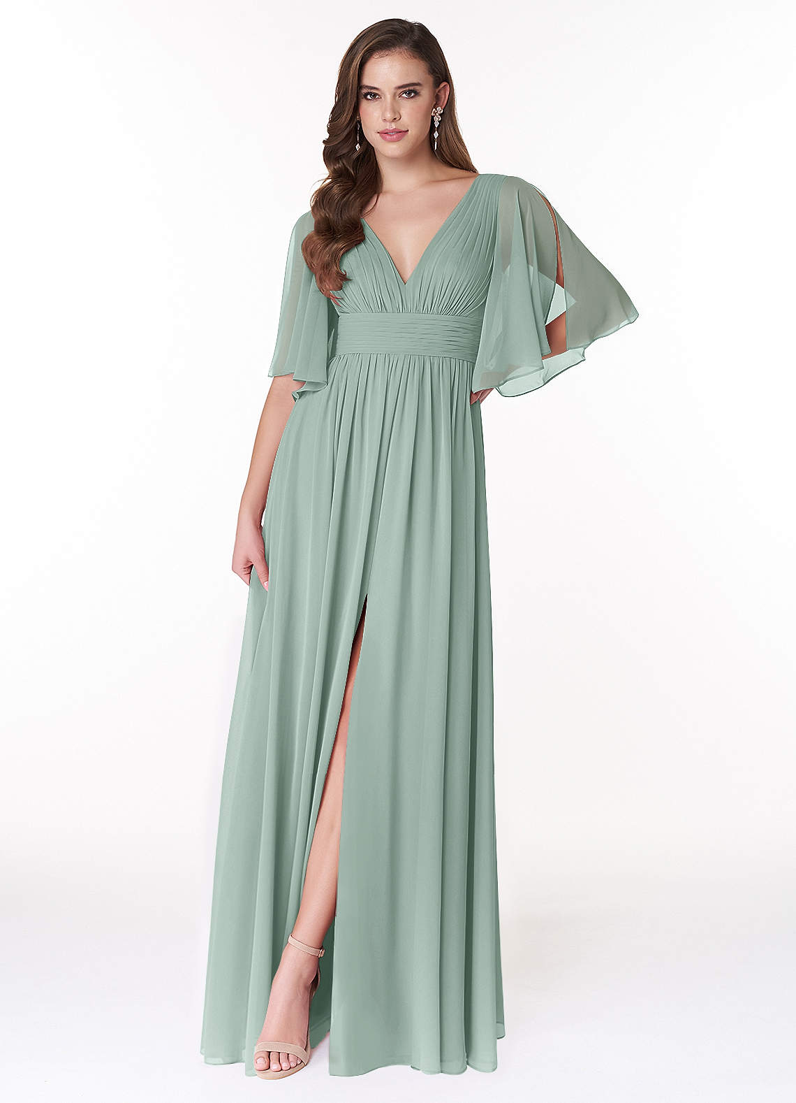 Temeka A-Line V-Neck Chiffon Bridesmaid Dress in Agave