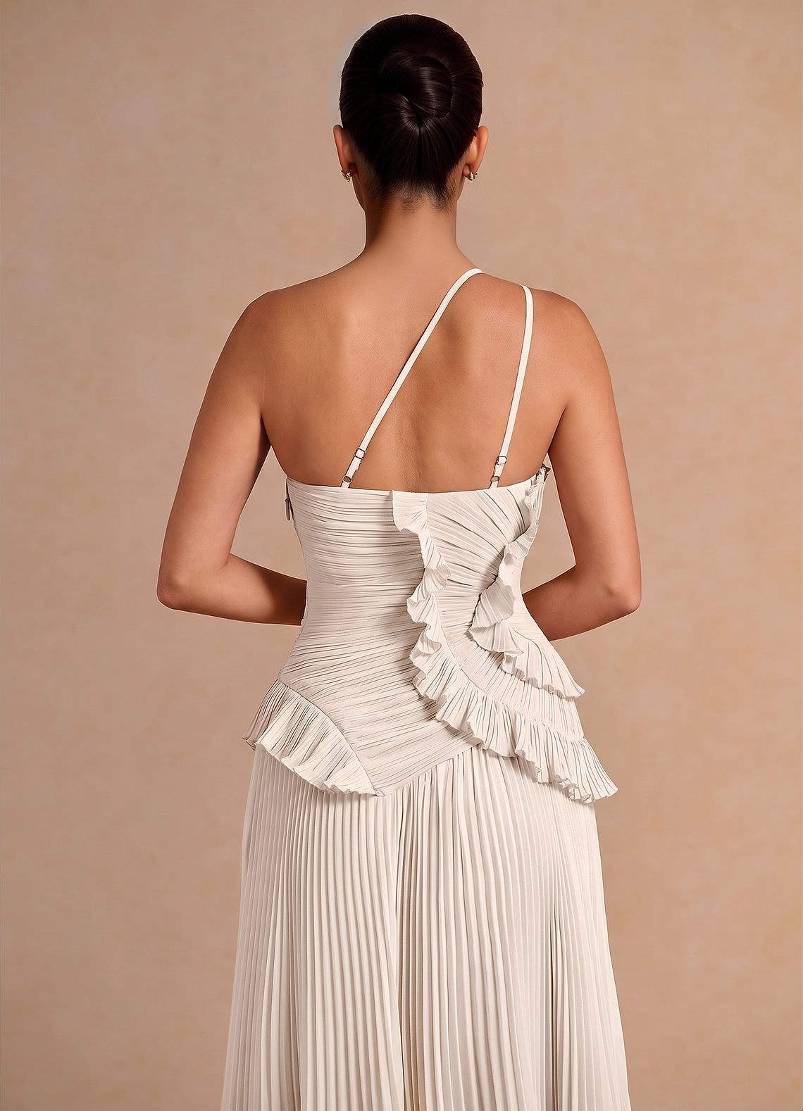 Melody A-Line One-Shoulder Chiffon Evening Dress in Cream