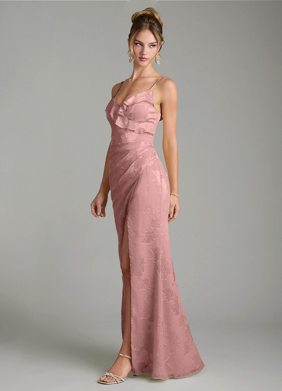 Larsa Mermaid V-Neck Jacquard Bridesmaid Dress in dusty rose