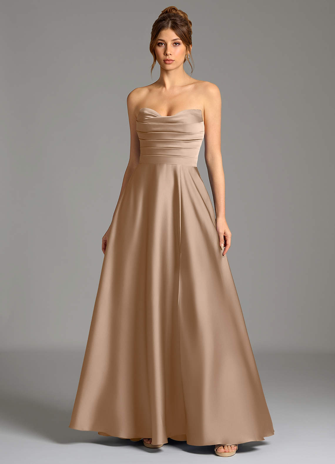 Ayla A-Line Sweetheart Stretch Satin Bridesmaid Dress in Taupe