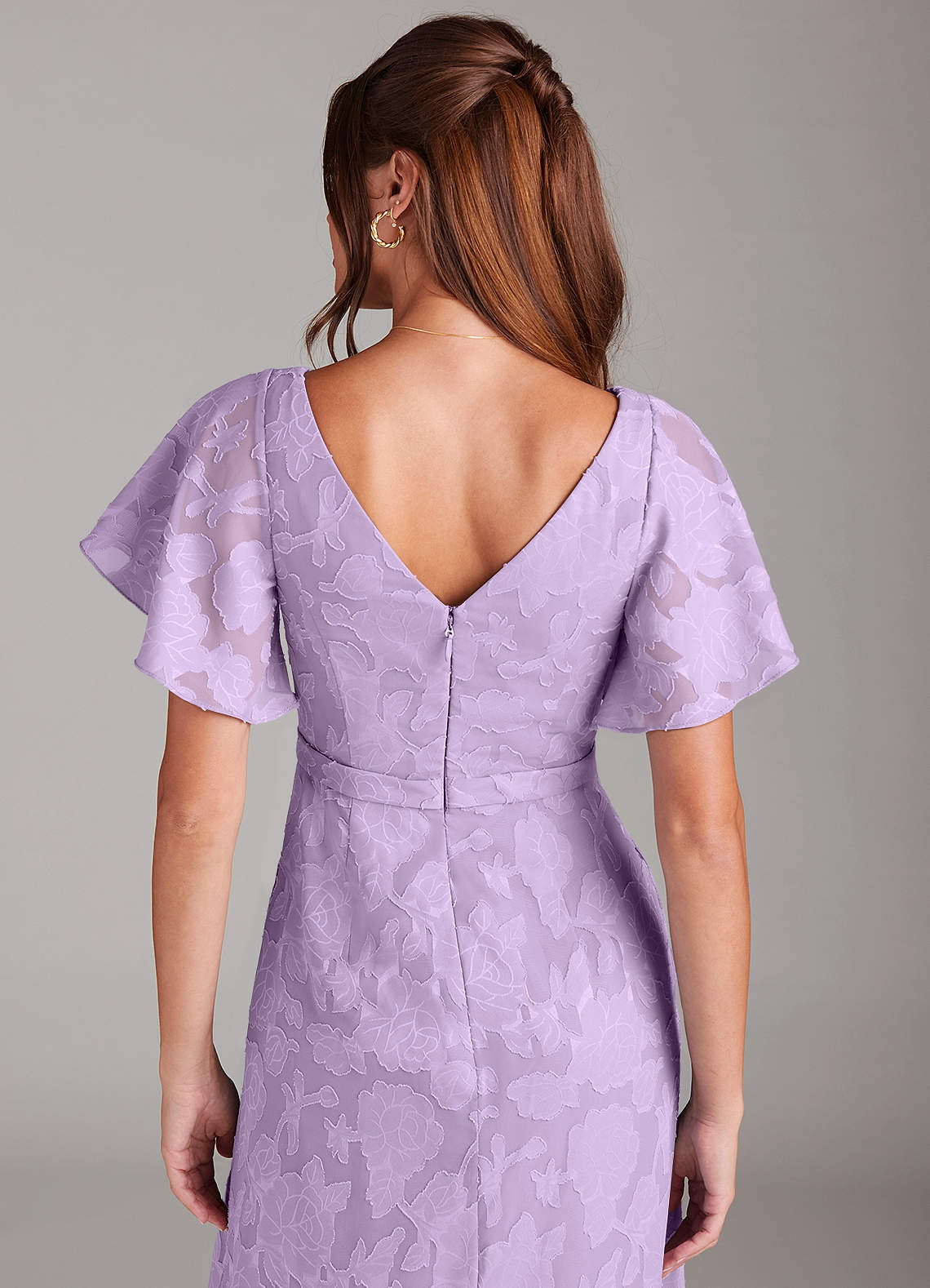 Ambrosia A-Line V-Neck Floral Burnout Bridesmaid Dress in Lilac