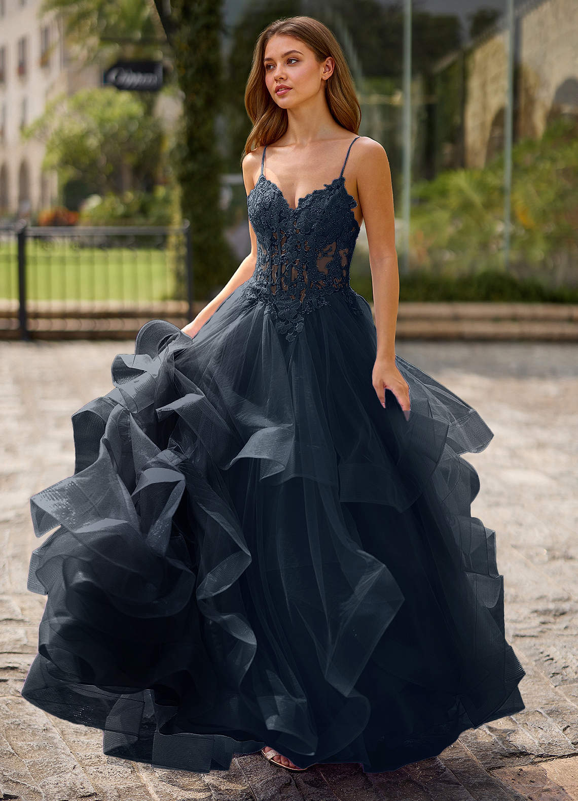 Spitze Ball Gown Sweetheart Lace Tulle Evening Dress in candy pink
