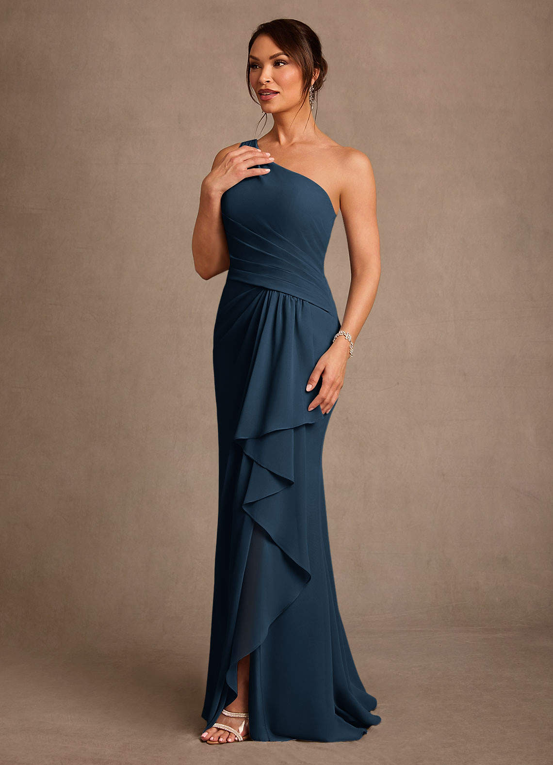 Floy Sheath One-Shoulder Chiffon Mother of the Bride Dress in Dark Navy