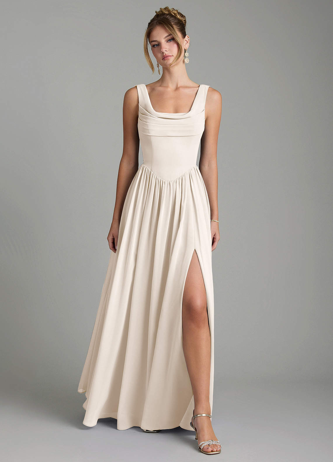 Novi A-Line Square-Neck Chiffon Bridesmaid Dress in White Alabaster
