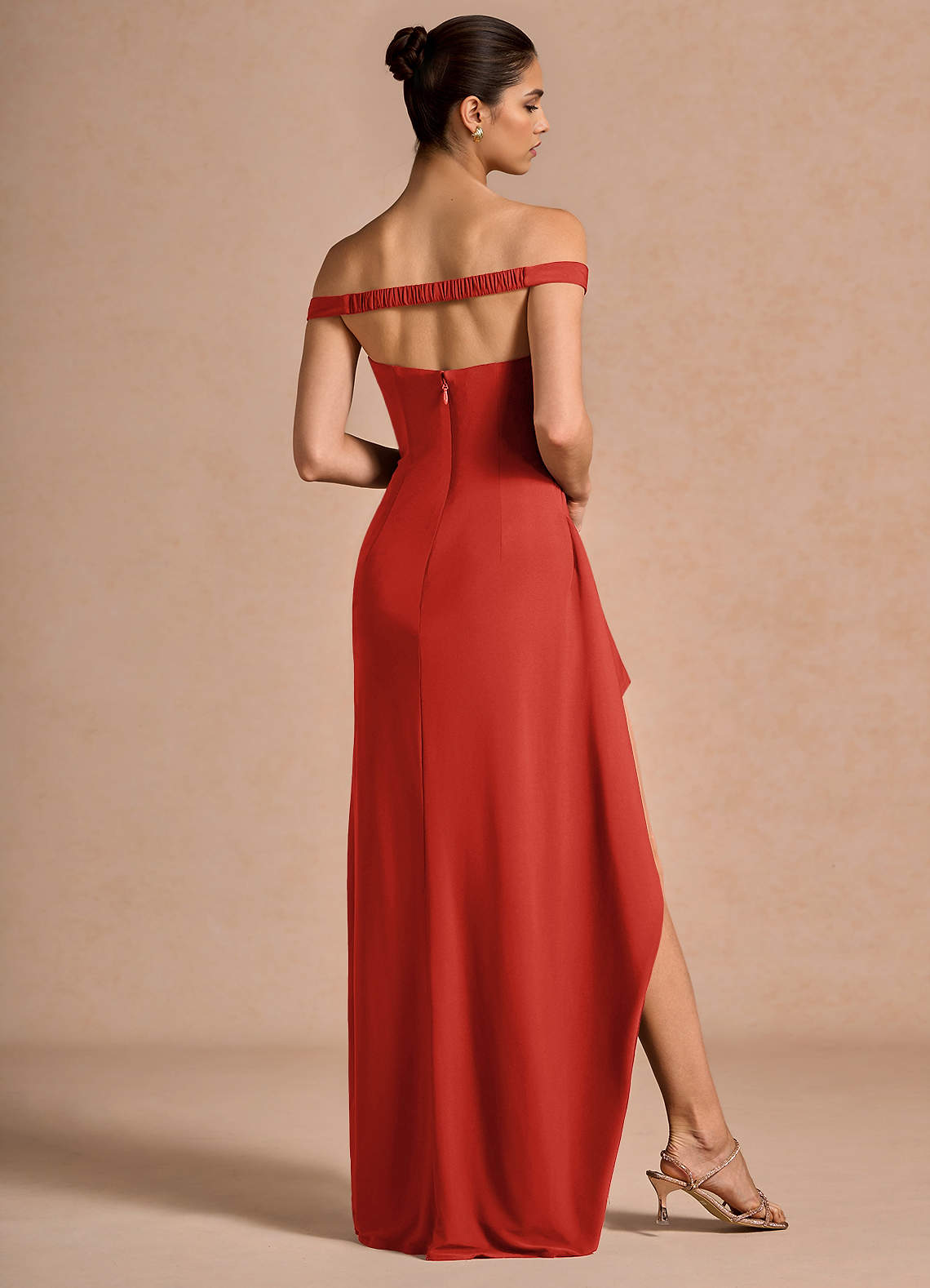 Jasira Sheath V-Neck Stretch Knit Evening Dress in Orange