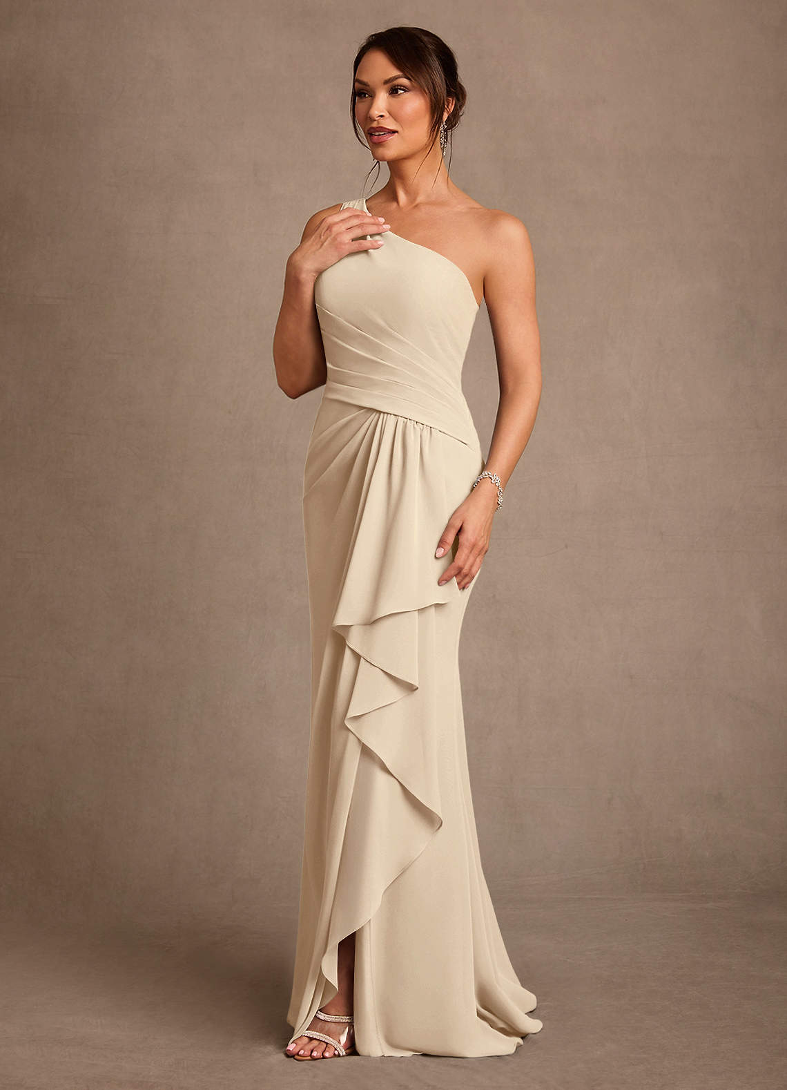 Floy Sheath One-Shoulder Chiffon Mother of the Bride Dress in taupe