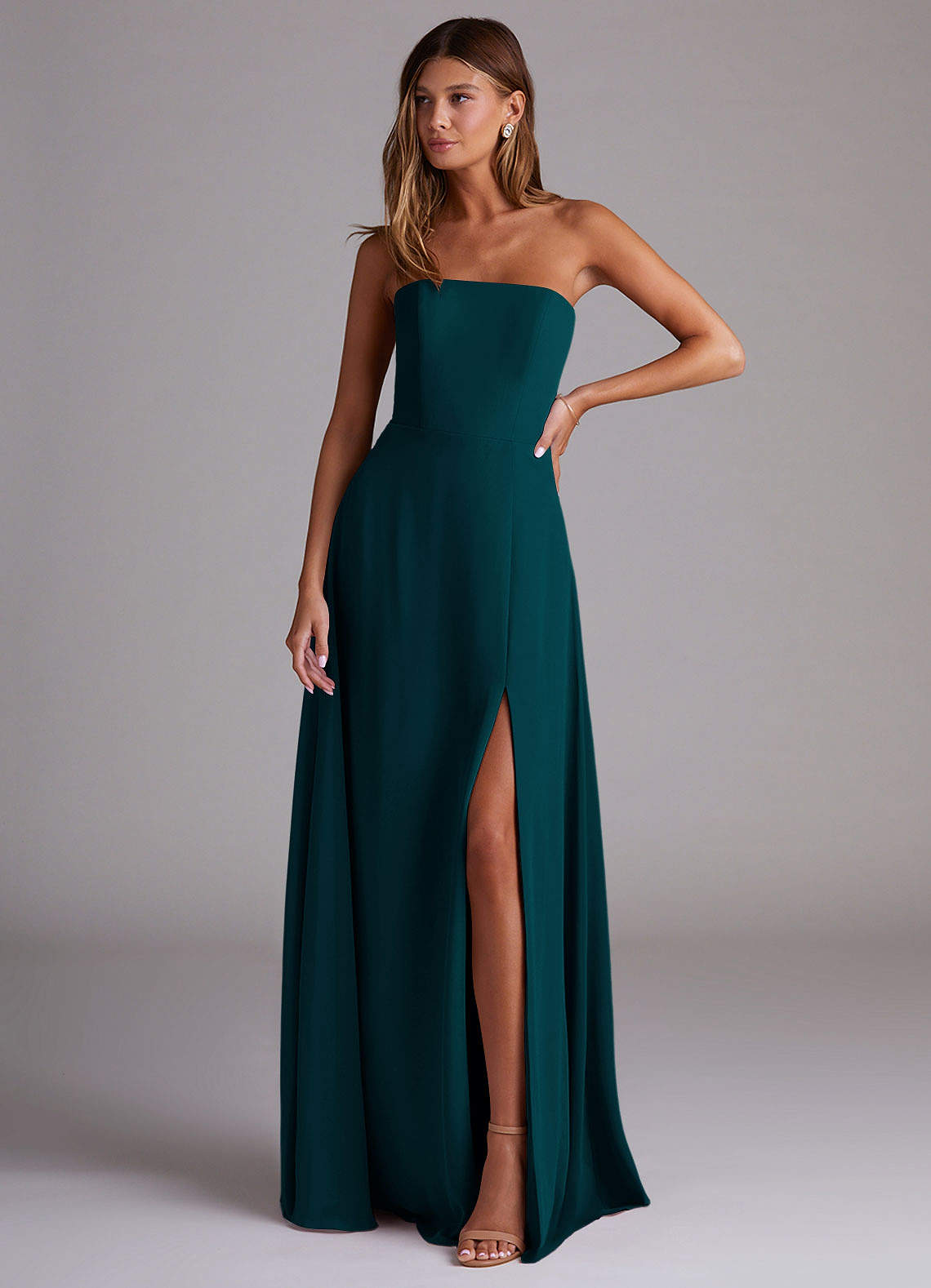 Wren A-Line Straight-Neck Chiffon Bridesmaid Dress in Pine