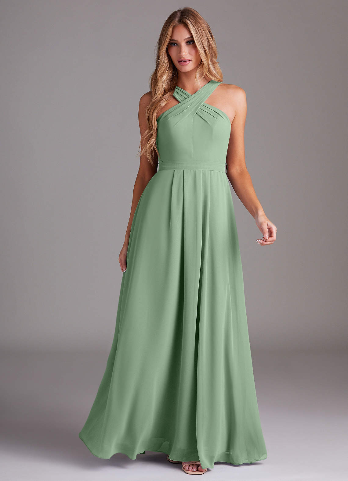 Dixie A-Line Halter Chiffon Bridesmaid Dress in Matcha