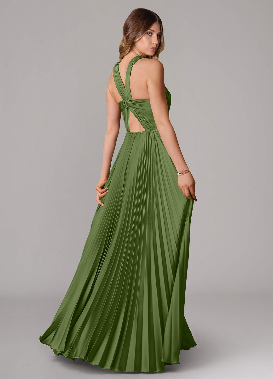 Afra A-Line Halter-Neck Stretch Satin Bridesmaid Dress in Juniper