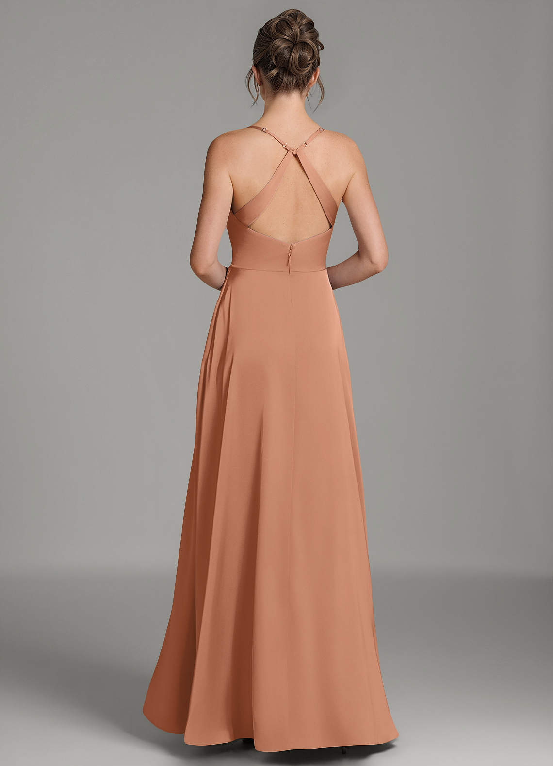 Frankie A-Line Scoop-Neck Stretch Satin Bridesmaid Dress in Bronzer