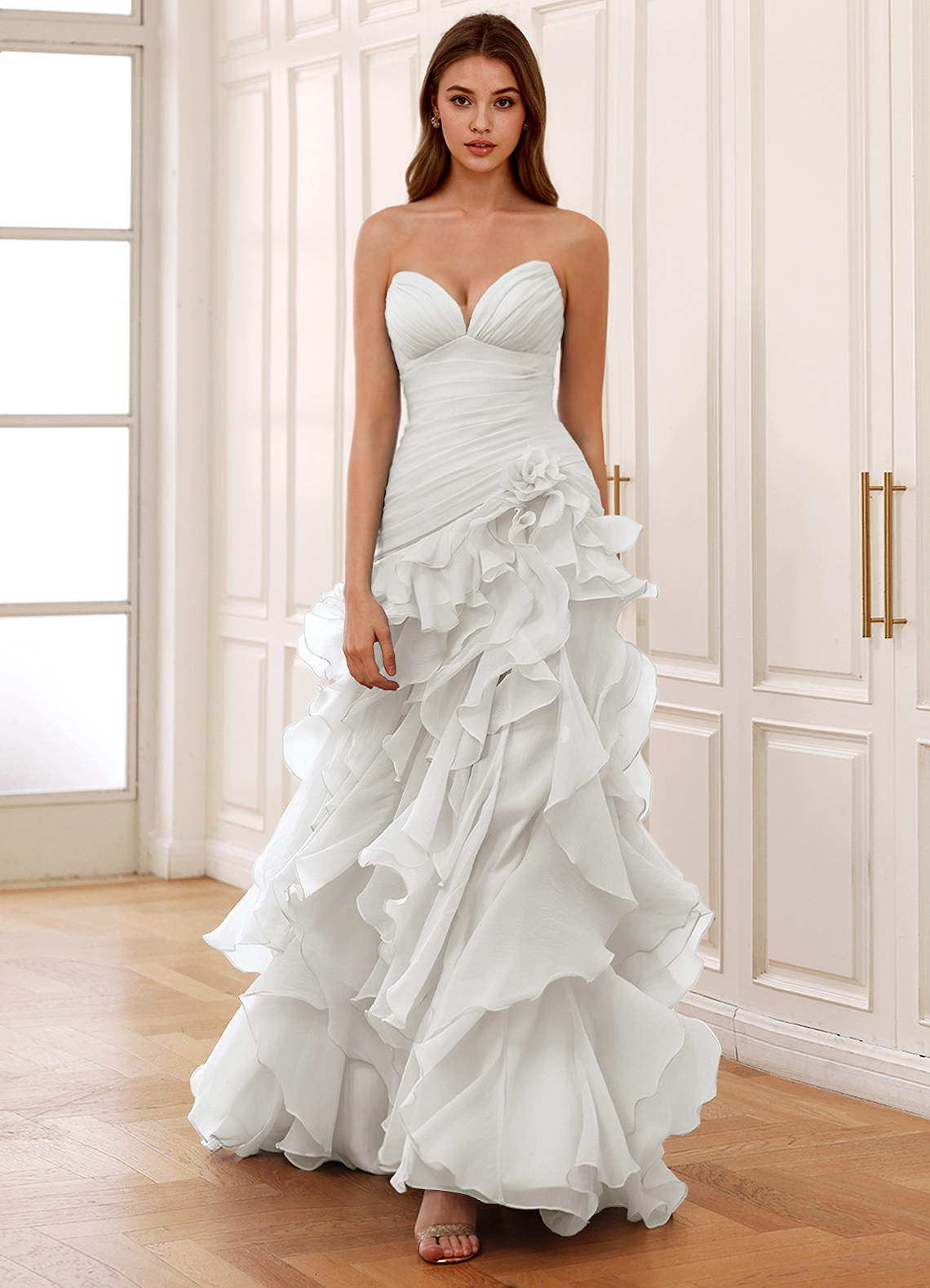 Christabelle Mermaid Sweetheart Chiffon Evening Dress in White