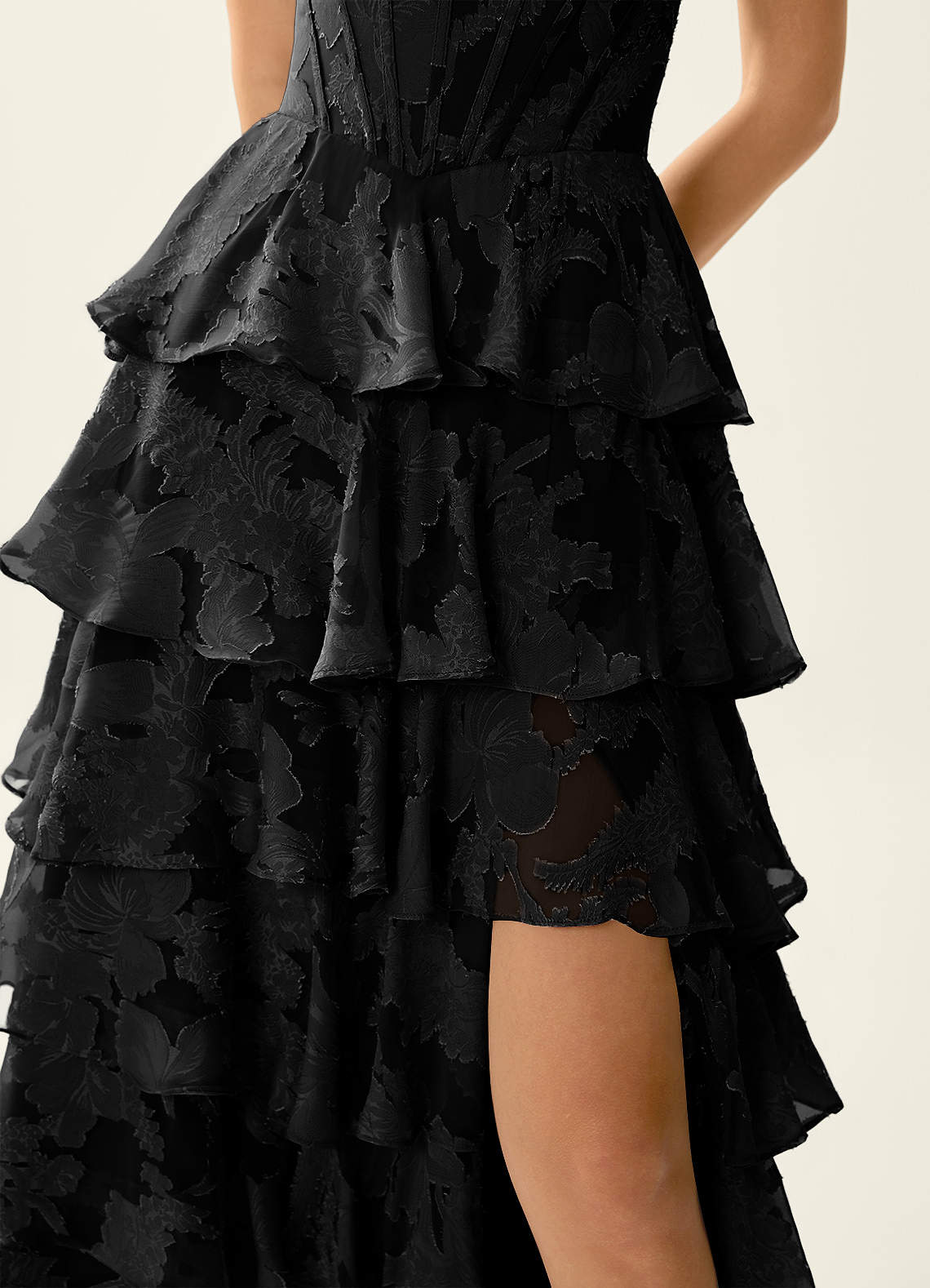 Wrenana A-Line Cowl-Neck Floral Burnout Evening Dress in Black