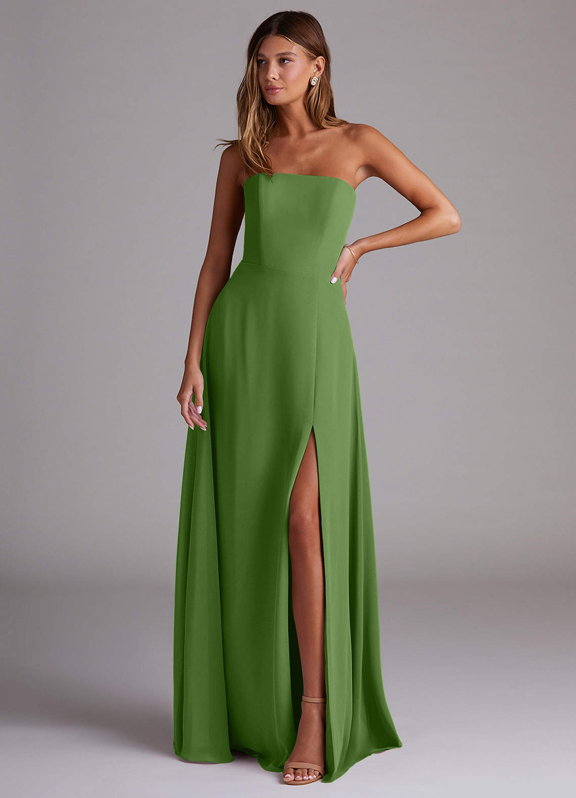 Wren A-Line Straight-Neck Chiffon Bridesmaid Dress in Basil