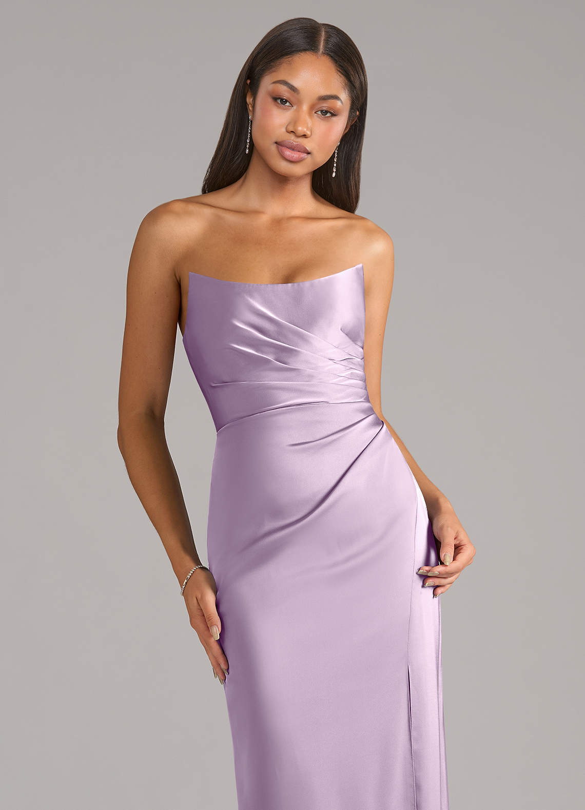 Marla Sheath Strapless Stretch Satin Bridesmaid Dress in Frosted Lilac