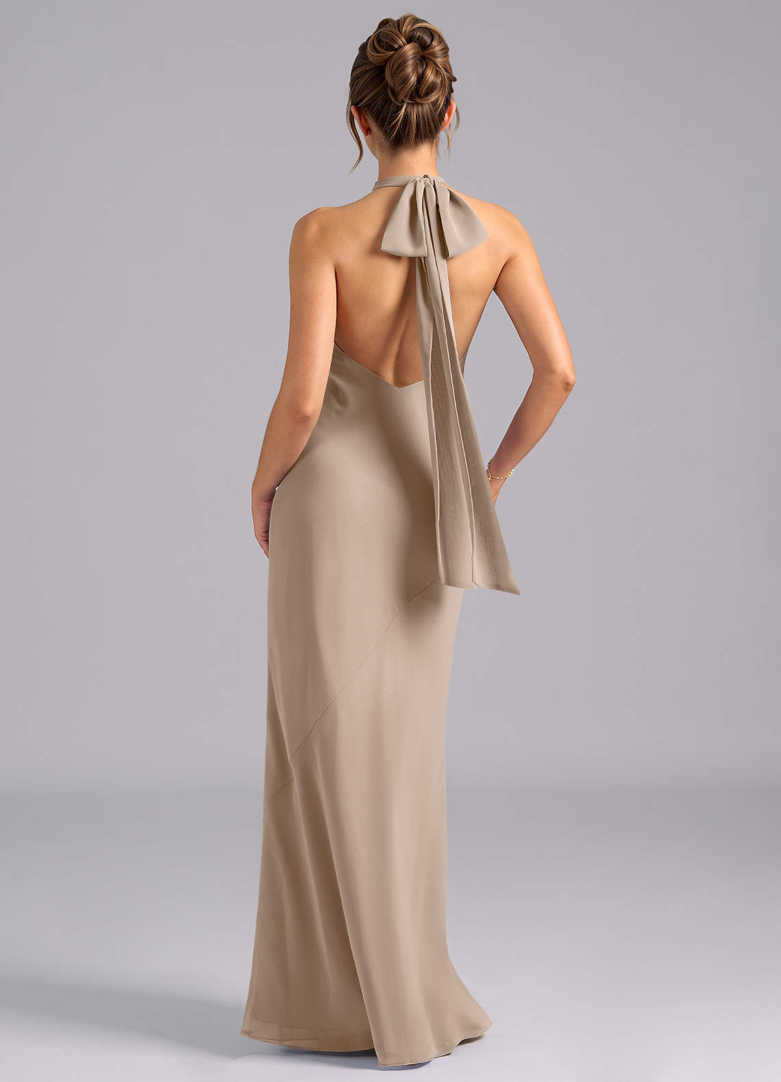 Velli Mermaid Halter Chiffon Bridesmaid Dress in Taupe