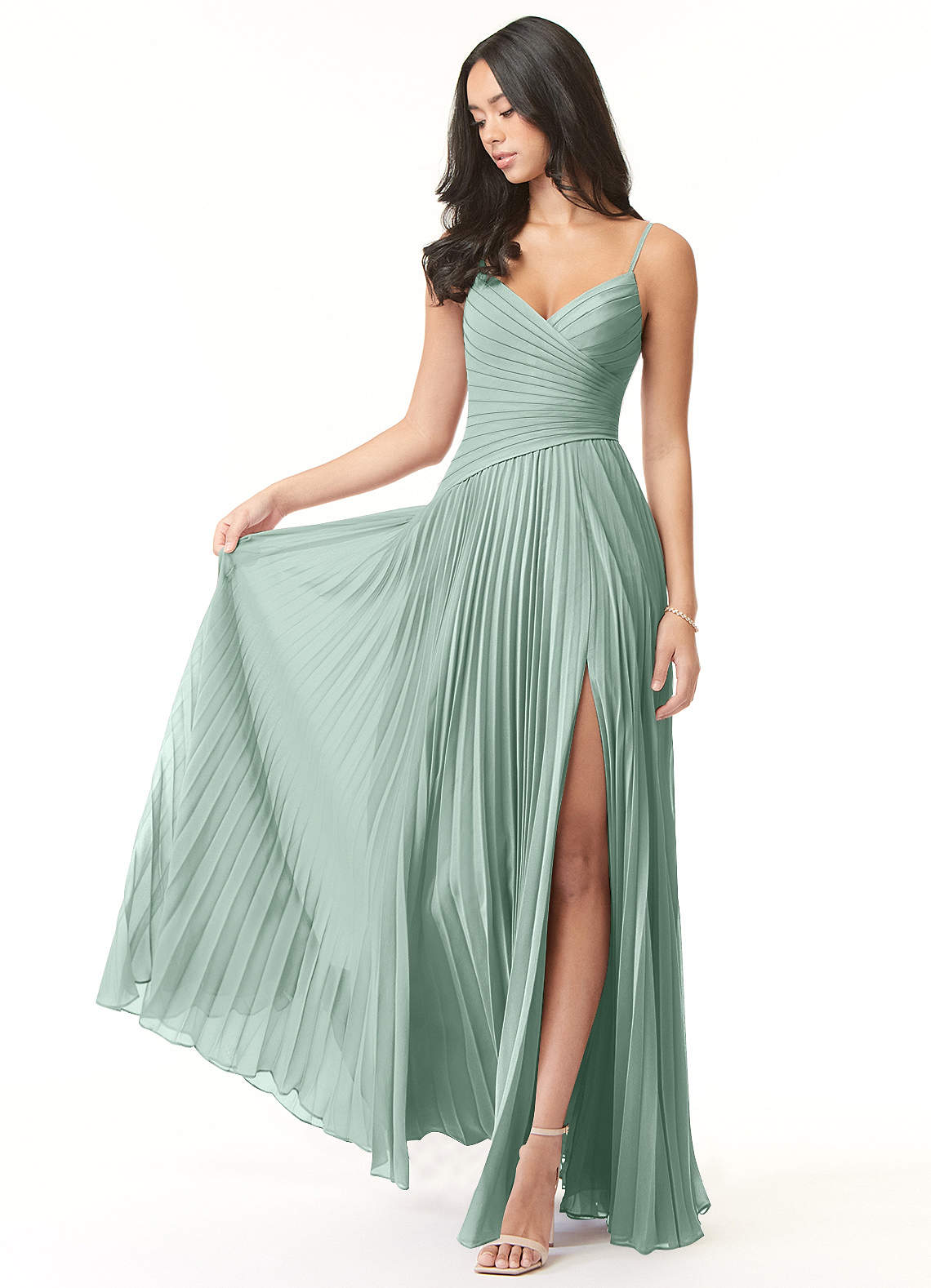 Vini A-Line V-Neck Chiffon Bridesmaid Dress in Agave