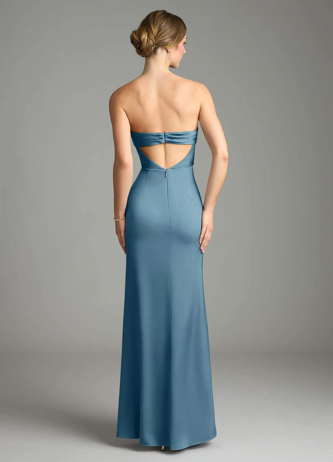 Leonis Mermaid Cowl-Neck Stretch Satin Bridesmaid Dress in Bermuda