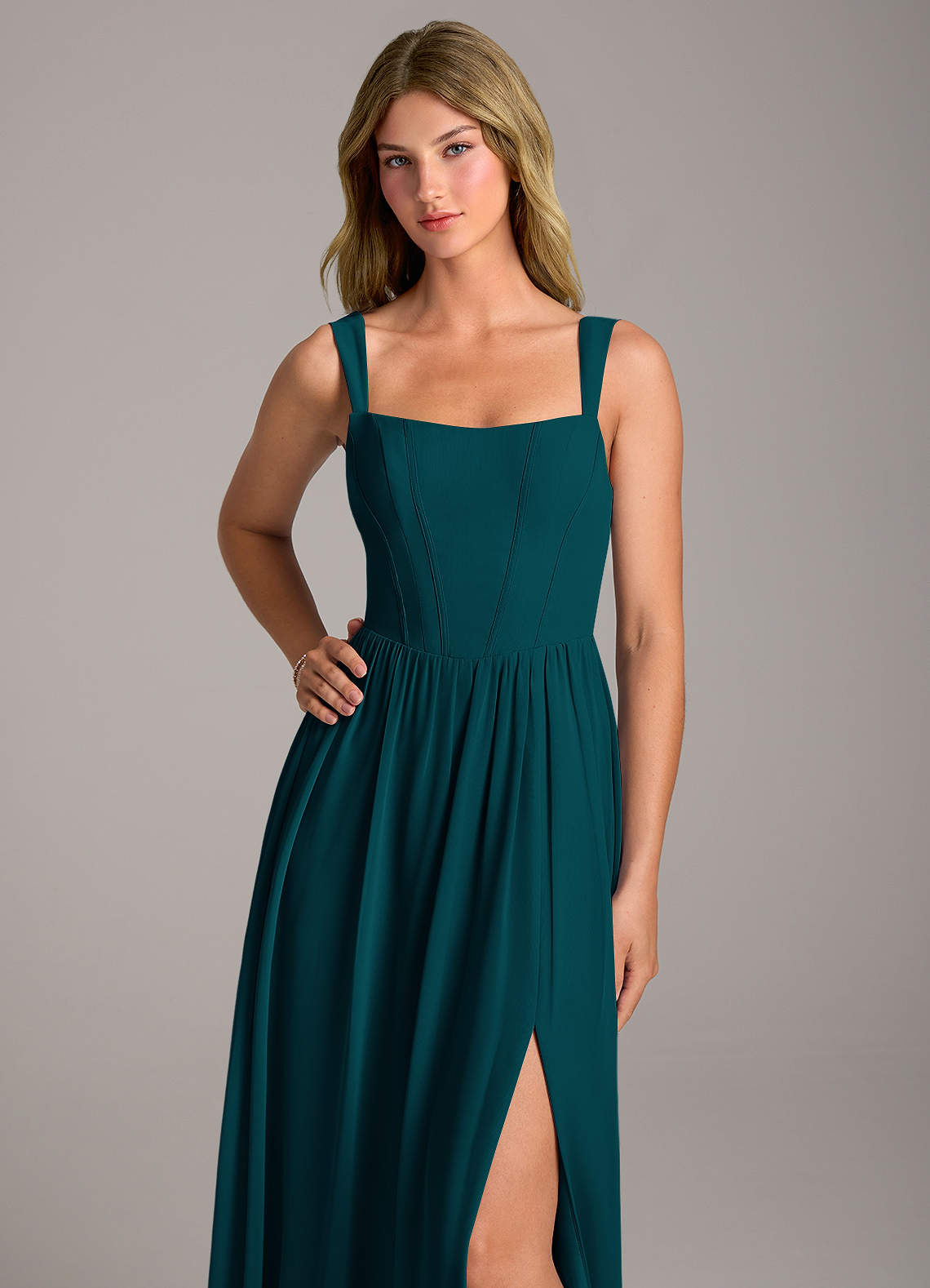 Rosaline A-Line Square-Neck Chiffon Bridesmaid Dress in Pine