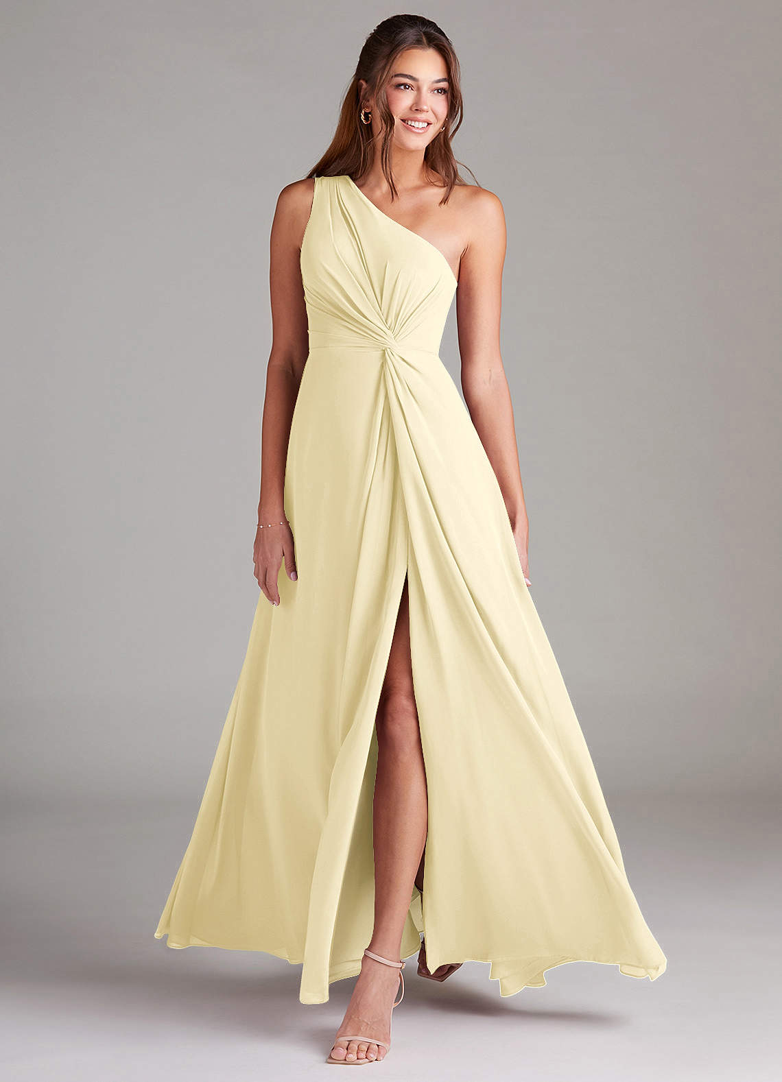Brooke A-Line One-Shoulder Chiffon Bridesmaid Dress in Lemon Sorbet