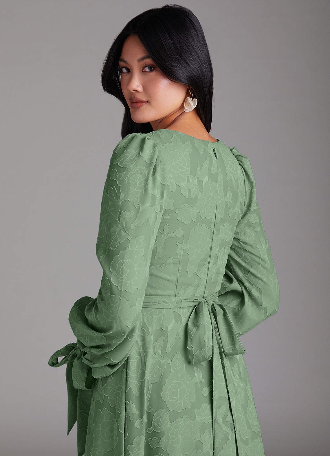 Leonia A-Line Square-Neck Stretch Satin Bridesmaid Dress in Eucalyptus