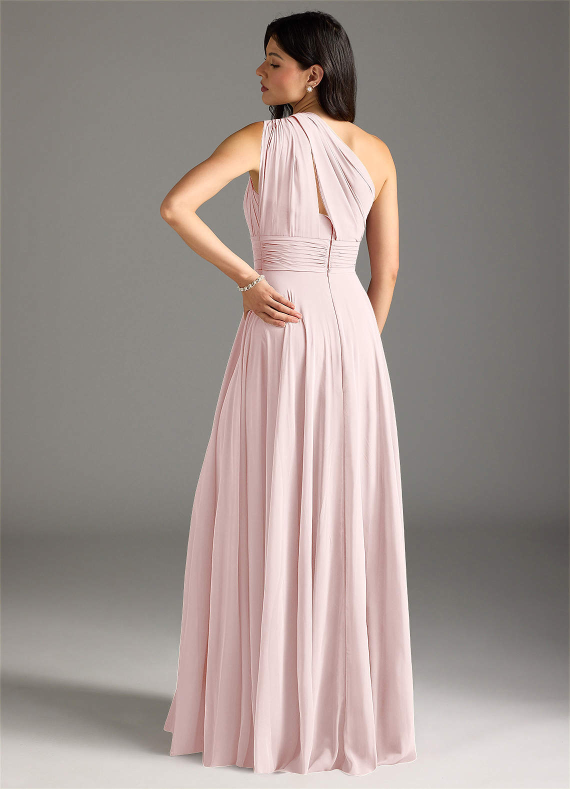 Charlize A-Line One-Shoulder Chiffon Bridesmaid Dress in Blushing Pink