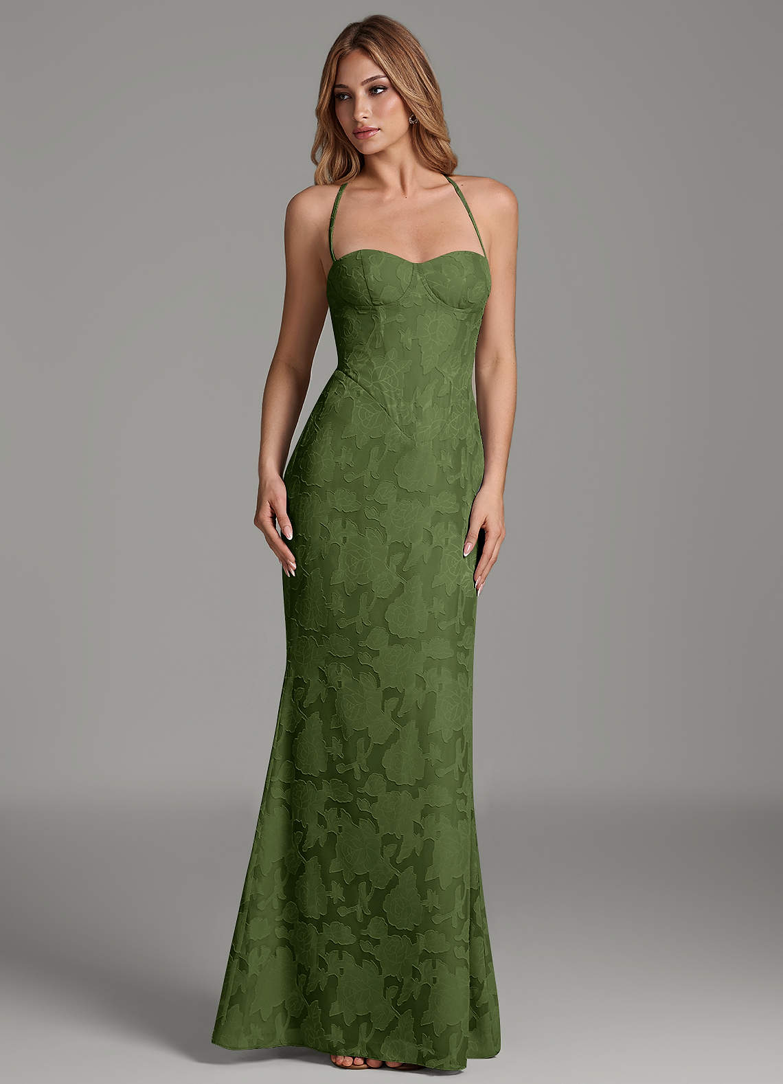 Dara Mermaid Sweetheart Floral Burnout Bridesmaid Dress in Olive