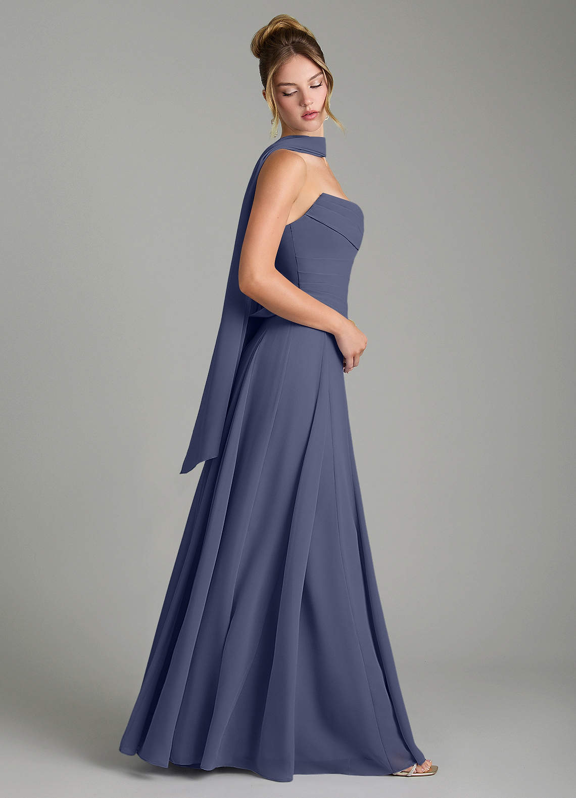 Gabriela A-Line Cowl-Neck Chiffon Bridesmaid Dress in Stormy