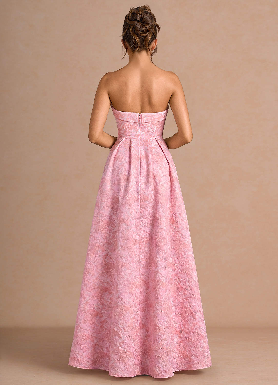 Emberlyn A-Line Strapless Jacquard Evening Dress in Pink Multi