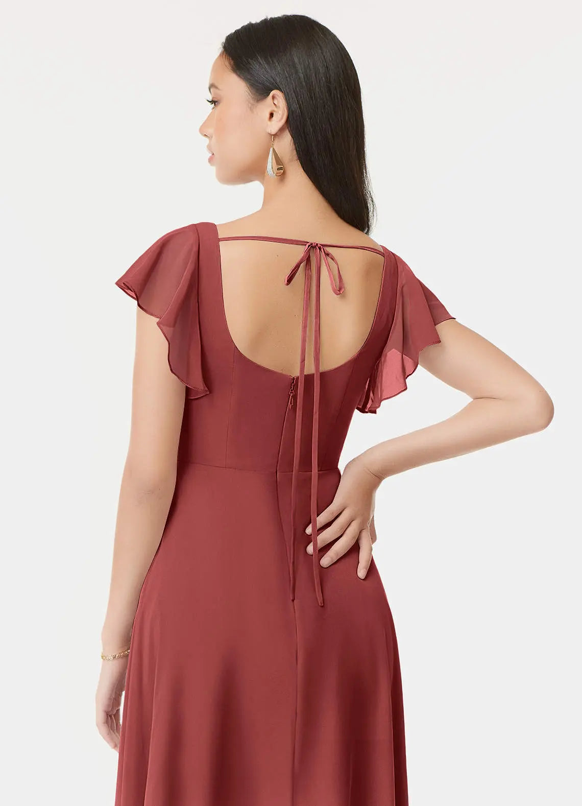 Bondi A-Line Square-Neck Chiffon Bridesmaid Dress in Terracotta