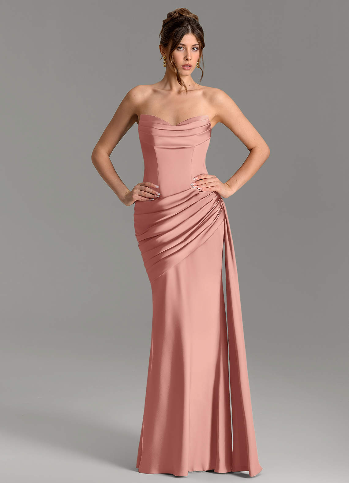 Zorah Mermaid Sweetheart Stretch Satin Bridesmaid Dress in Rosette