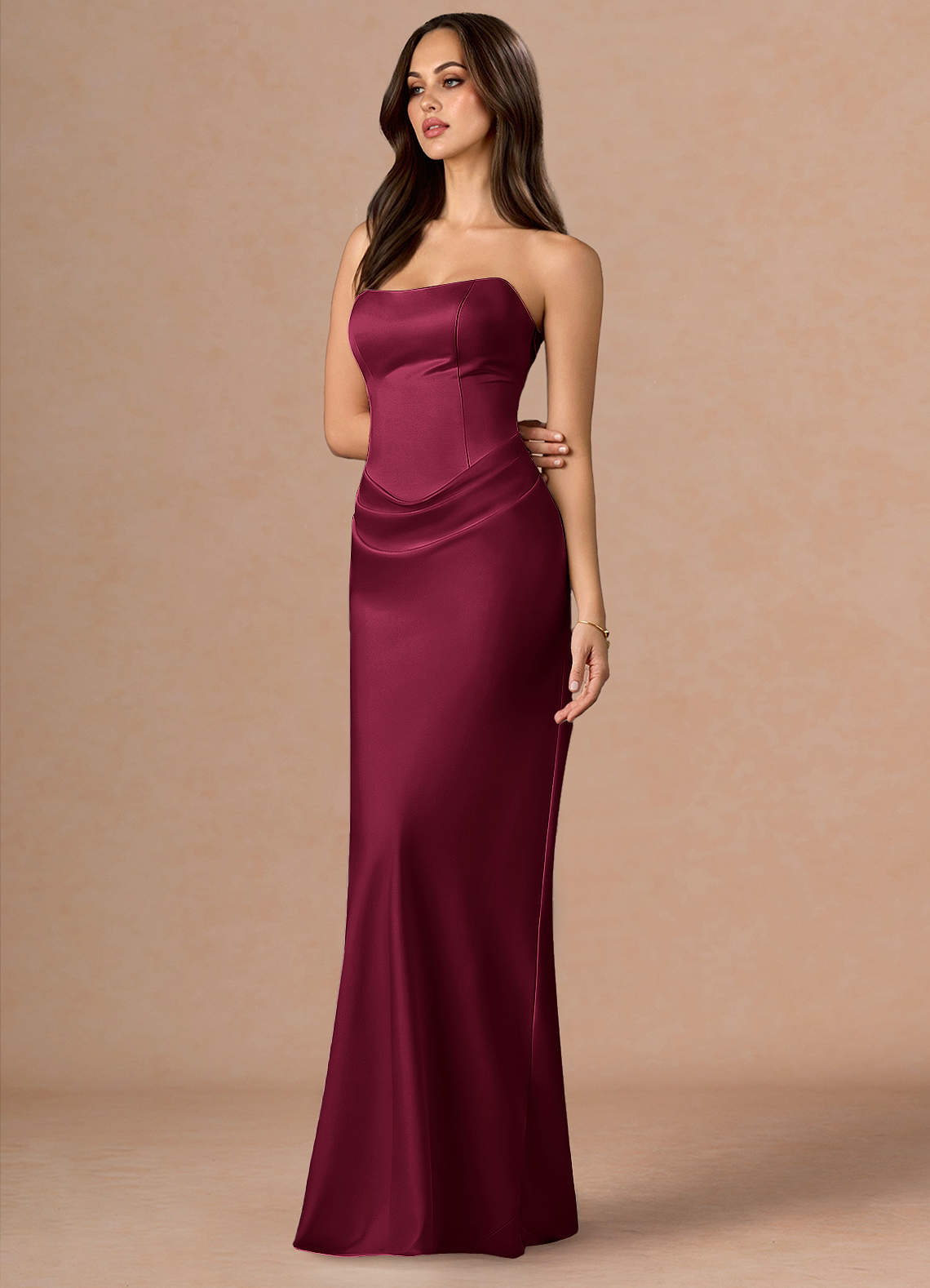 Valencia Scarf Lace-Up Stretch Satin Evening Dress in Dusty Blue