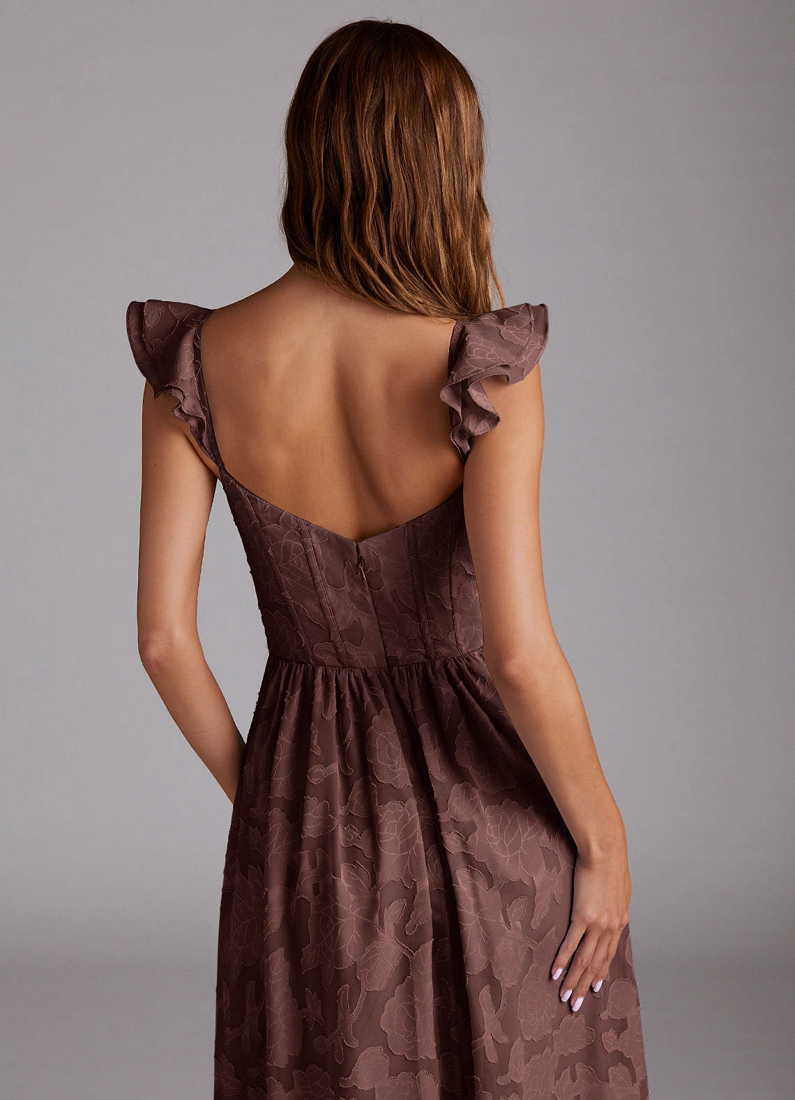 Denisse A-Line Sweetheart Floral Burnout Wedding Guest Dress in Mocha Coco