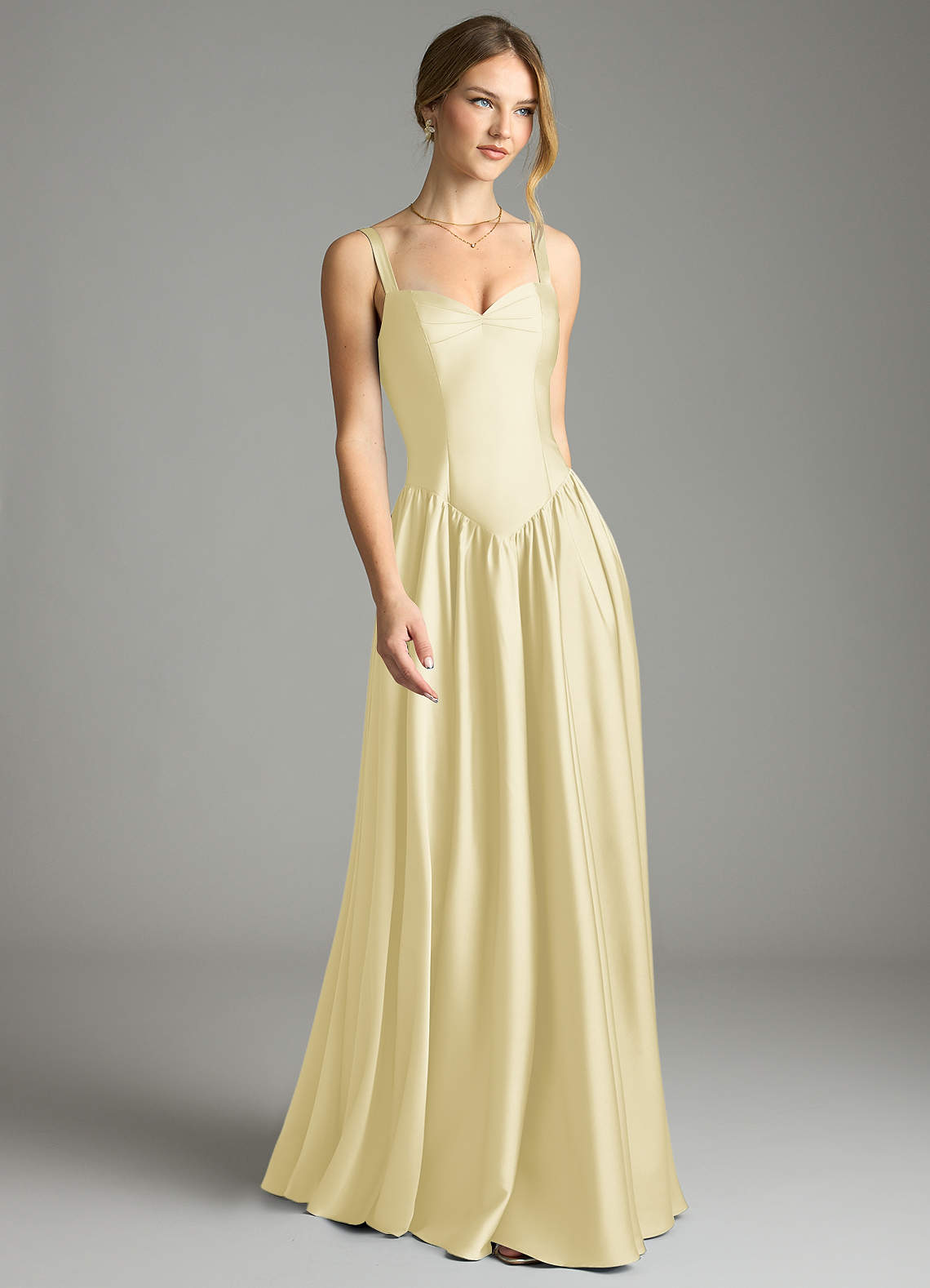Evadina A-Line Sweetheart Stretch Satin Bridesmaid Dress in Lemon Sorbet
