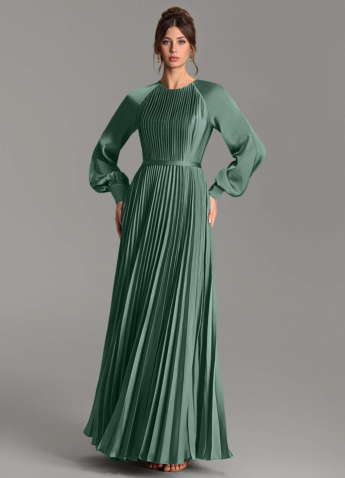 Grayson A-Line Scoop-Neck Stretch Satin Bridesmaid Dress in Eucalyptus
