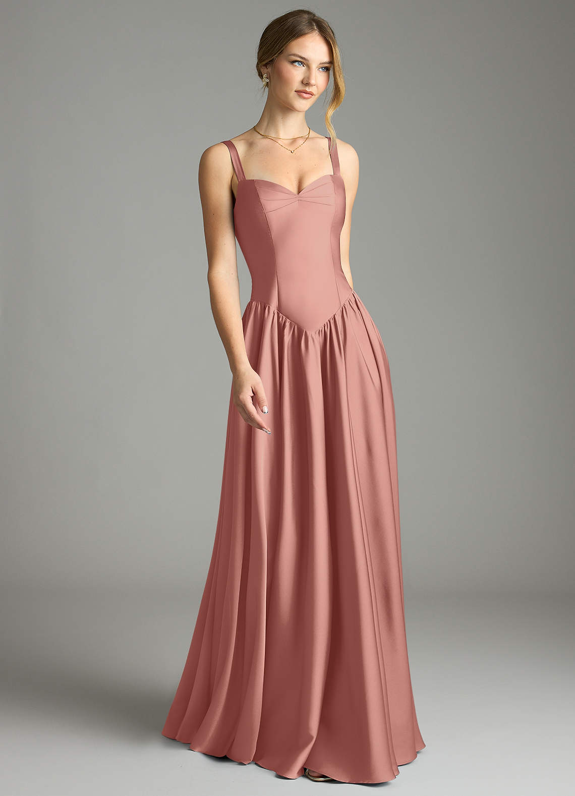 Evadina A-Line Sweetheart Stretch Satin Bridesmaid Dress in Rosette