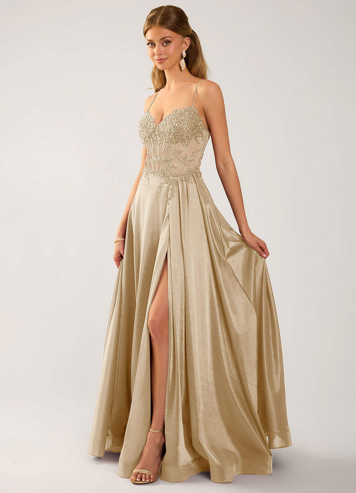Isoldemark A-Line Sweetheart Satin Evening Dress in champagne